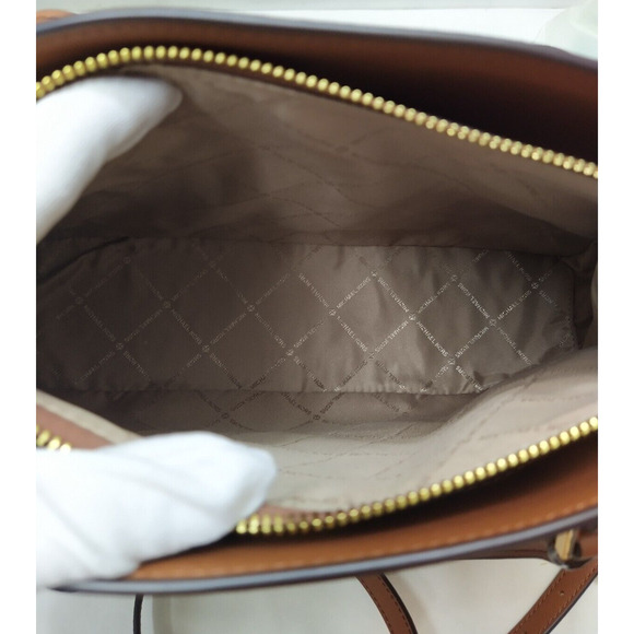 Michael Kors Lynn Brown Lugg MK Printed Large EW Satchel Bag - NWT $398 - Picture 11 of 16